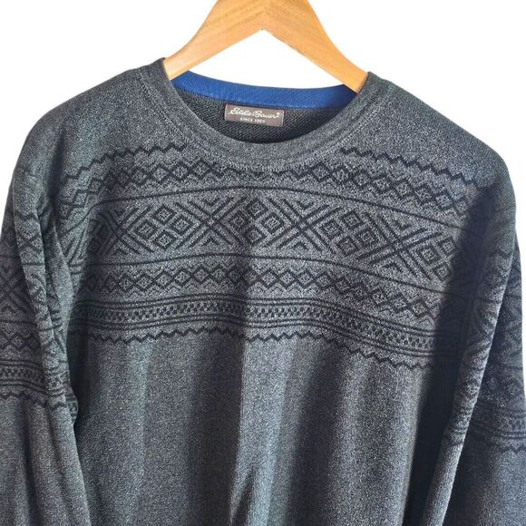 Eddie Bauer Gray Sweater Fair Isle Nordic Ski Lodge VTGY2K Grandpacore 50" Chest - Picture 2 of 7